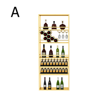 Gold Contemporary Standing Honeycomb Wine Rack with Glass Rack-A